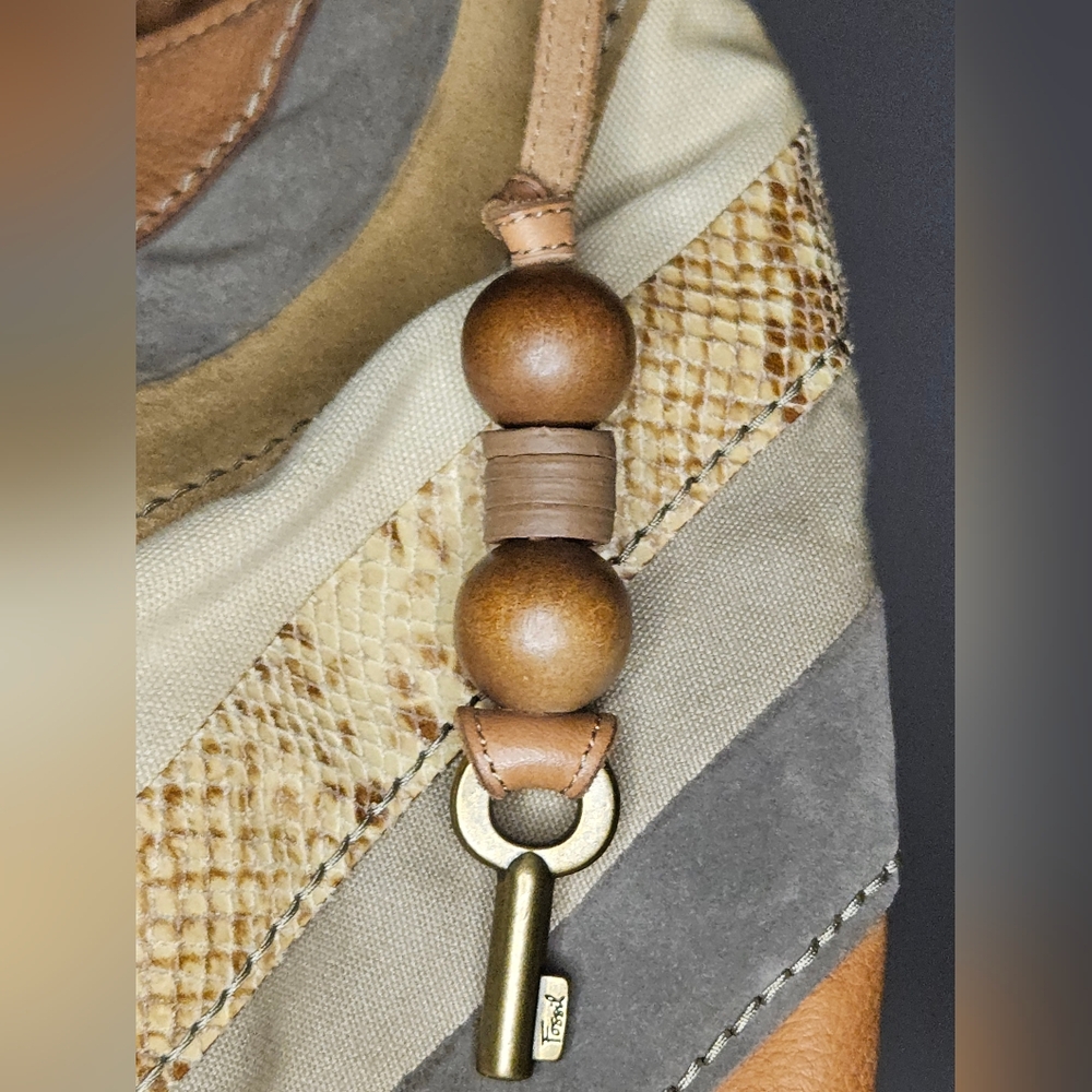 Fossil Chevron Crossbody Bag in Tan and Cream - Picture 4 of 13